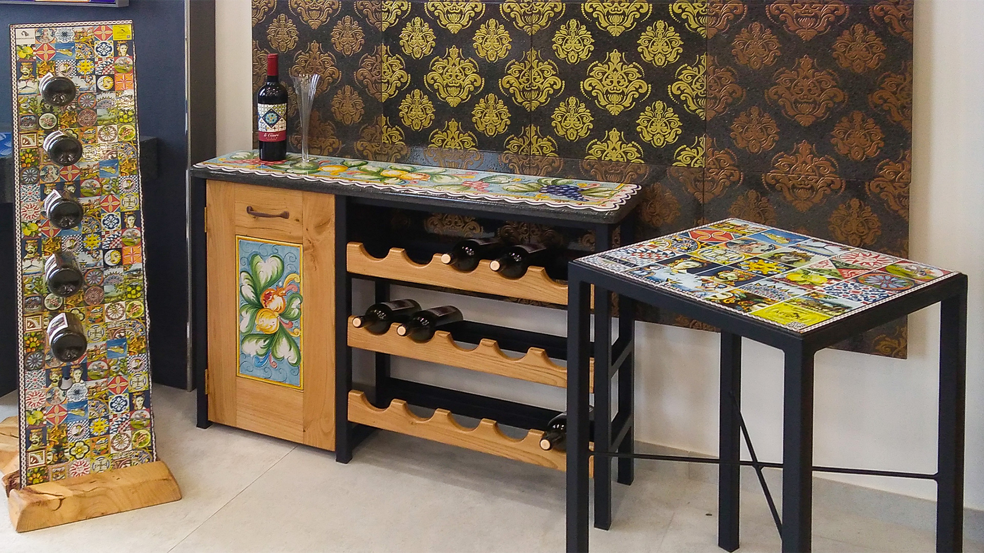 portabottiglie tavoli cantinetta in pietra lavica sicily