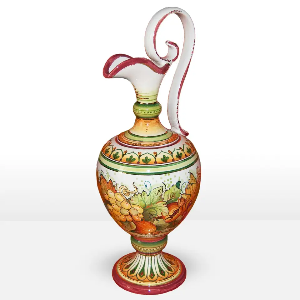Anfora in ceramica decorata a mano con decoro Uva