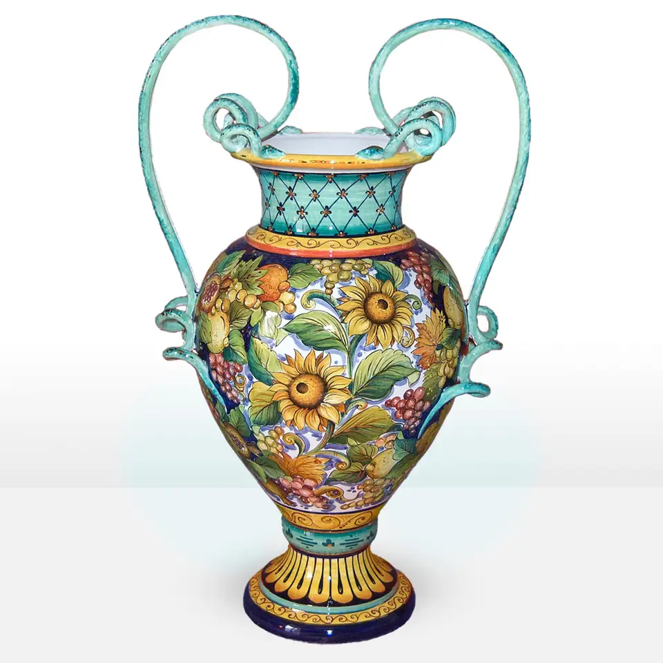 Anfora in ceramica decorata a mano con decoro Girasoli