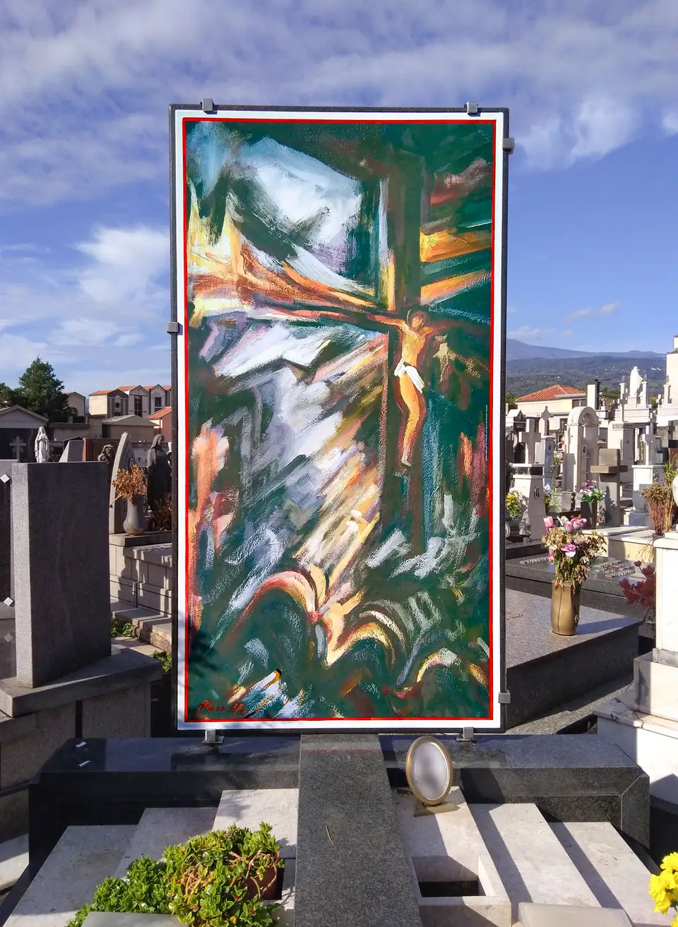 Quadro in pietra lavica per cimitero