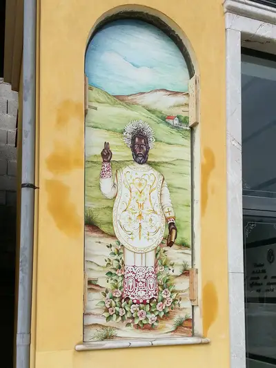 Pannello arte sacra in pietra lavica decorata a mano