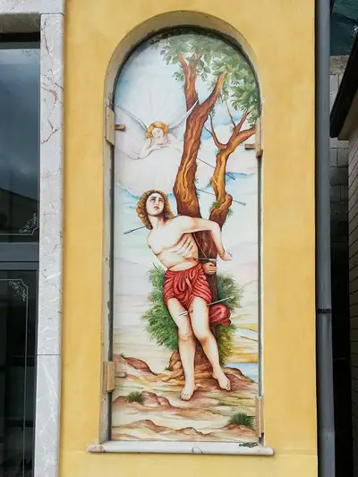 Pannello arte sacra in pietra lavica decorata a mano