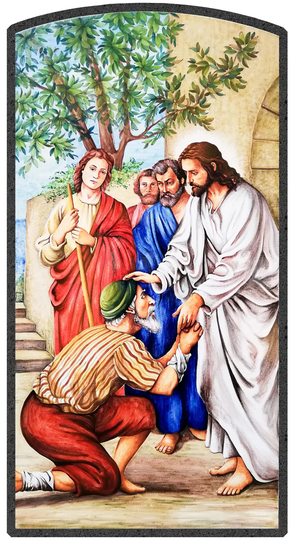 Pannello Signore in pietra lavica decorato a mano