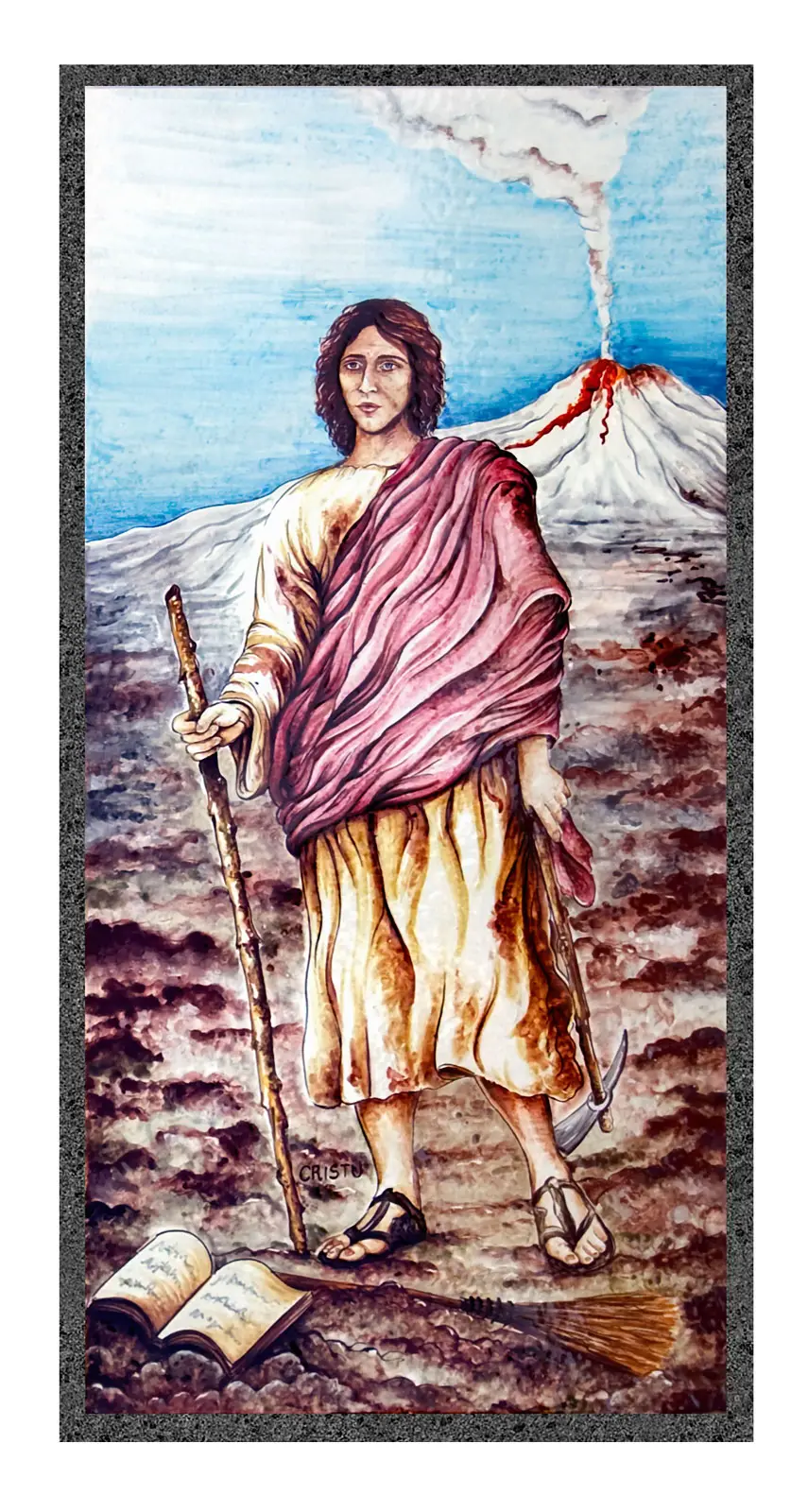 Pannello targa religiosa in pietra lavica decorato a mano
