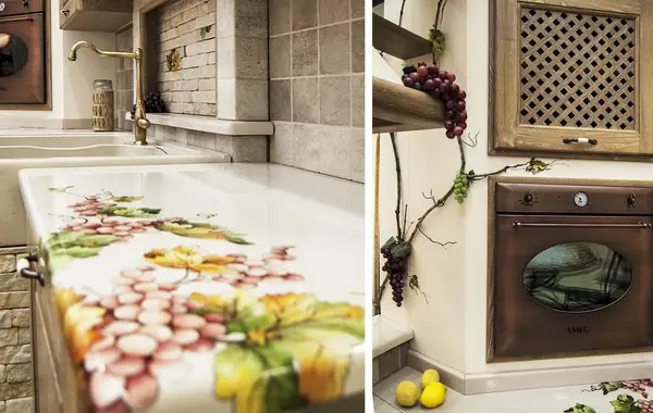 top cucina in pietra lavica decorato a mano