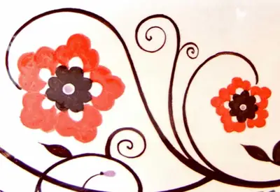 Lavello in pietra lavica sopra top con decoro moderno dipinto a mano. Realizzabile su misura con decori personalizzabili.