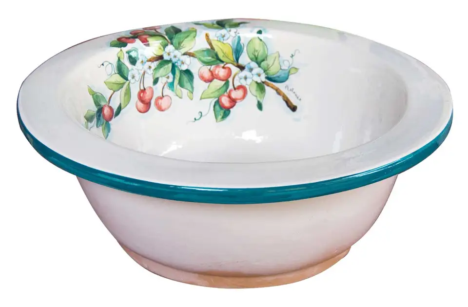 pozzetto rotondo in ceramica decorato a mano in stile Caltagirone