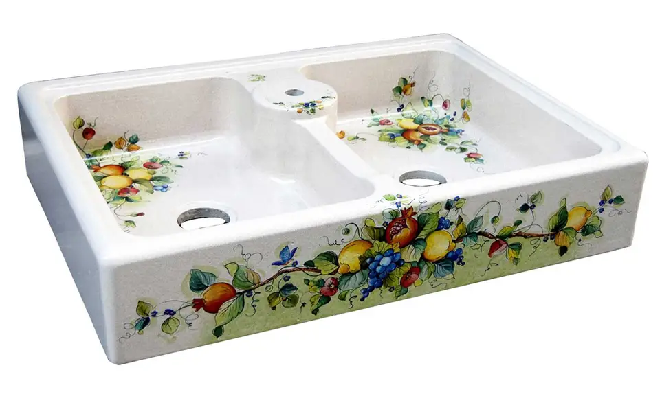 lavello 2 vasche in pietra lavica scavato e decorato a mano