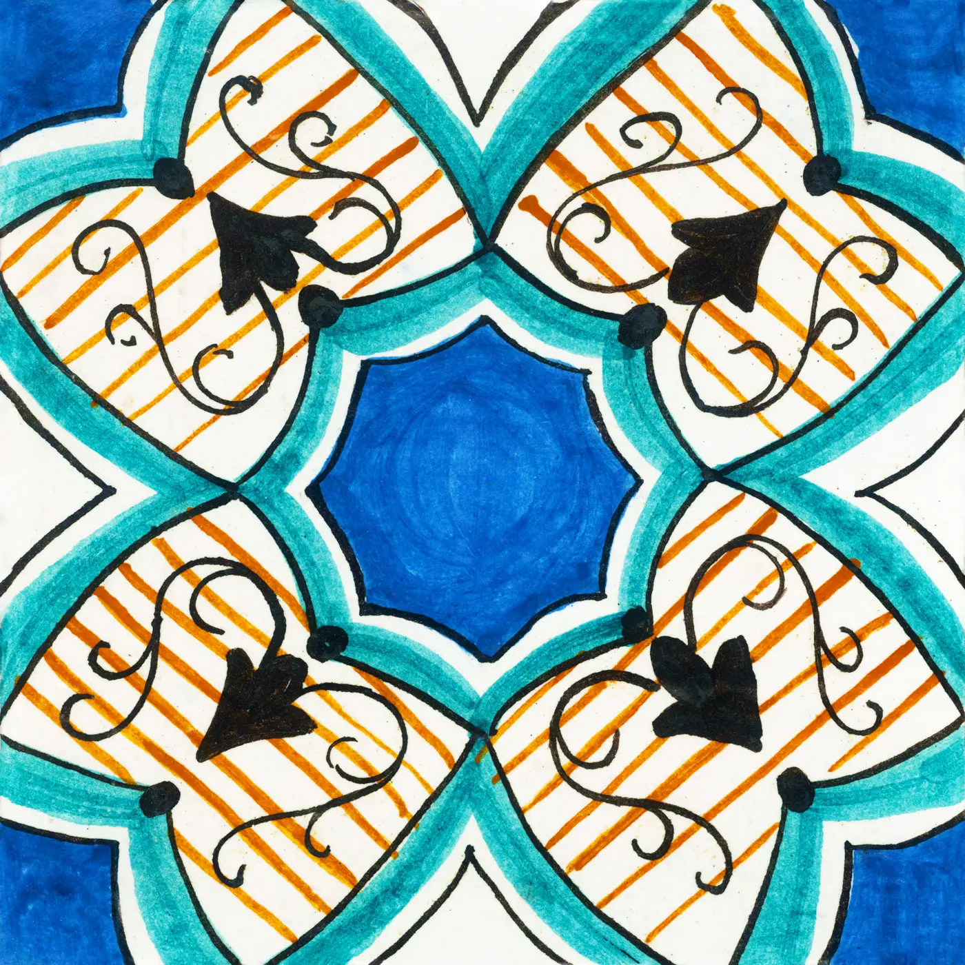 mattonella con decoro fiore in blu