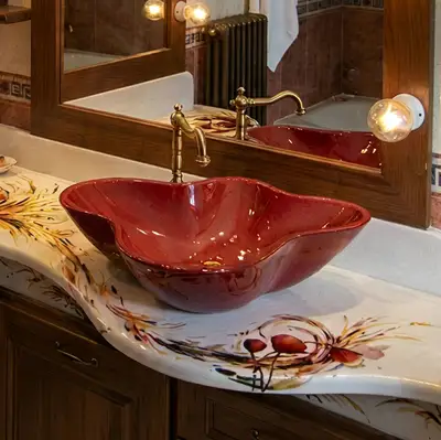lavello in pietra lavica da appoggio monocolore rosso