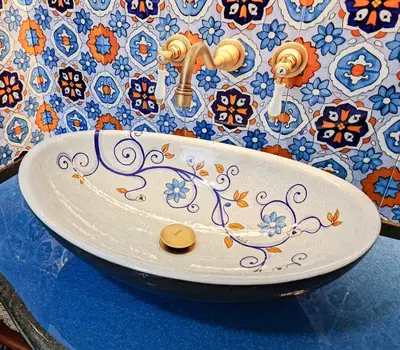 Lavello Bagno in Pietra Lavica decorato a mano