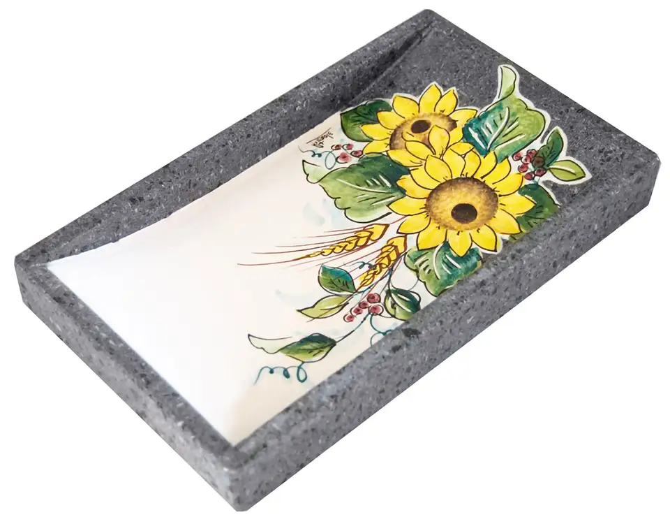Rendiresto in pietra lavica con decoro girasoli dipinti a mano