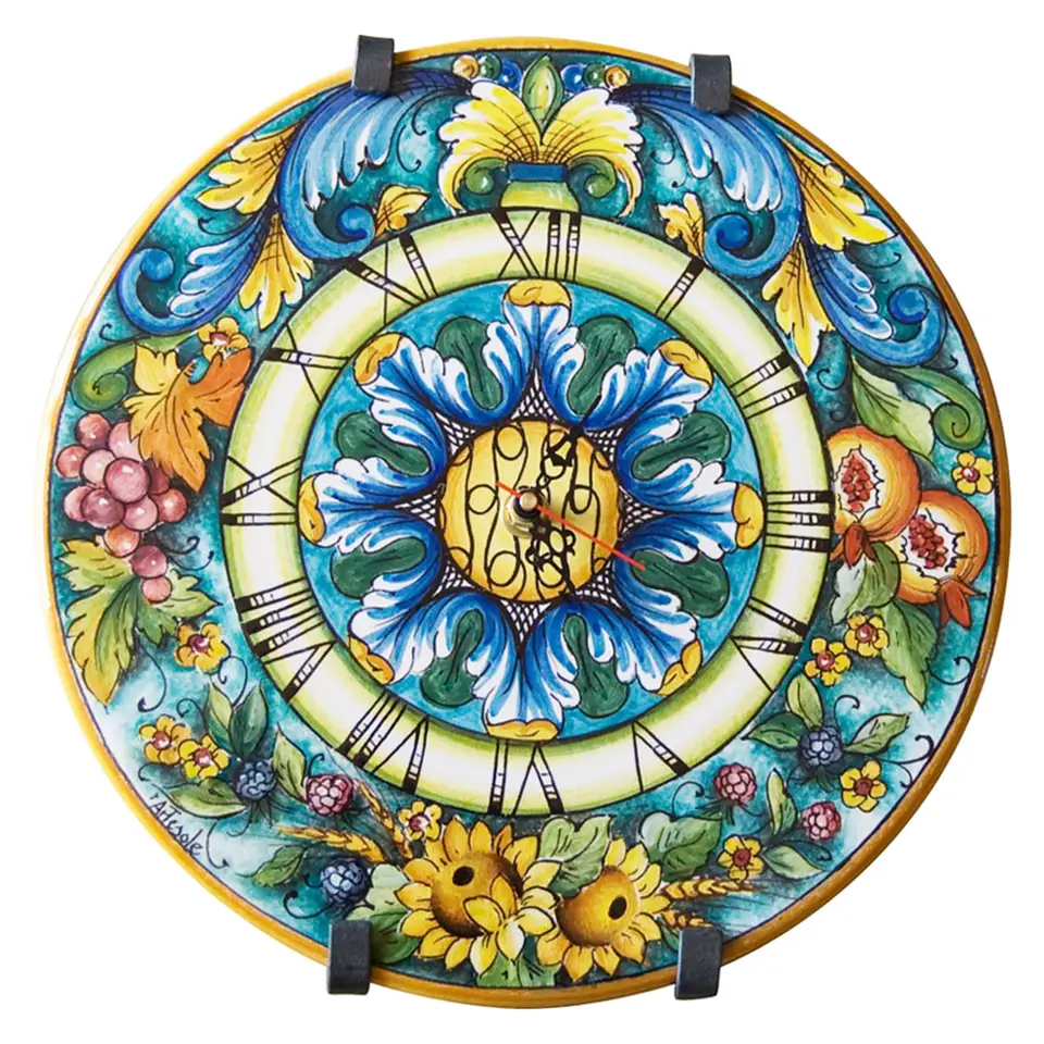 Orologio in ceramica rotondo decorato a mano
