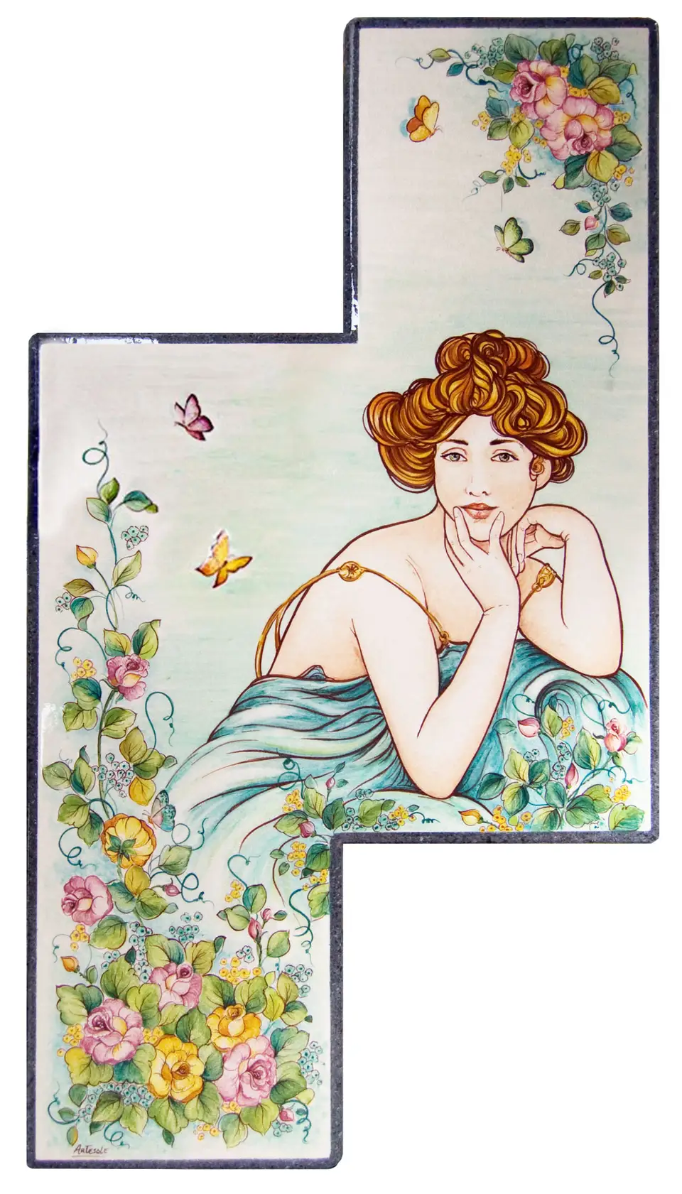 pannello decorativo in pietra lavica dipinto a mano