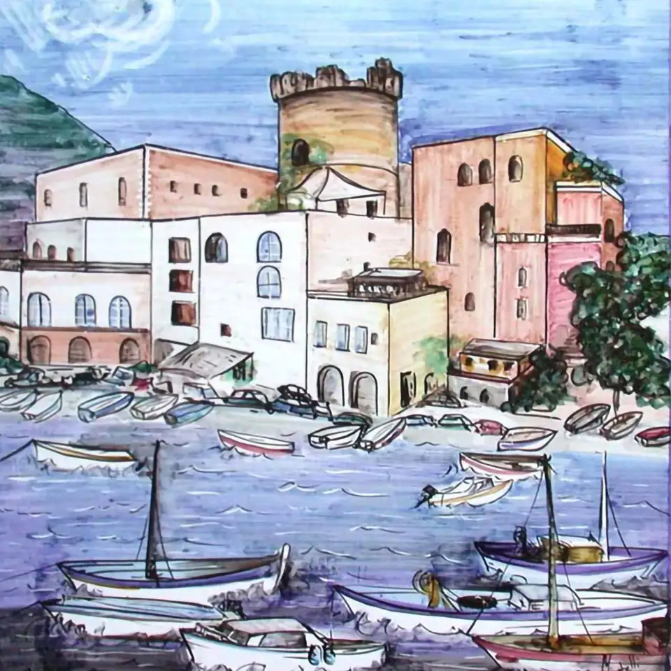 Posillipo Napoli dipinto a mano su Pietra Lavica