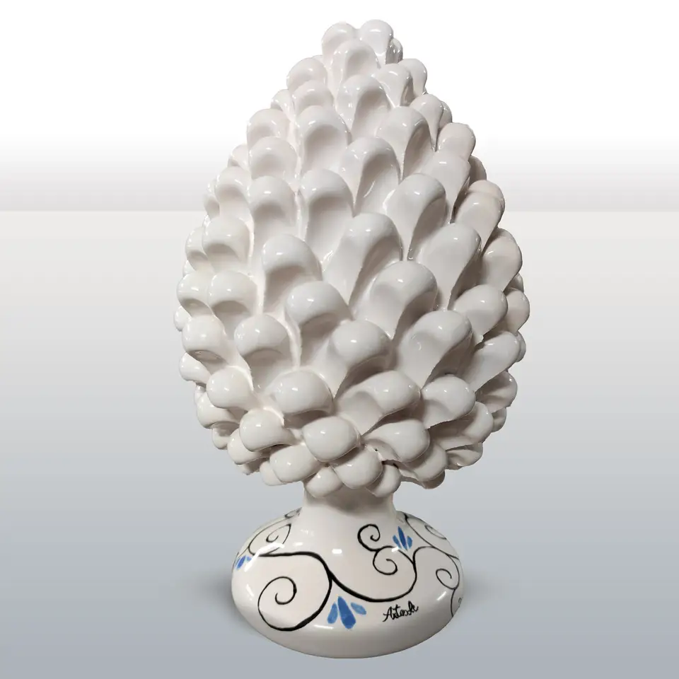 Pigna in Ceramica decorata h27 bianca decorata