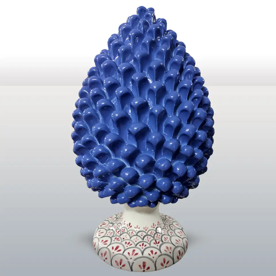 Pigna in Ceramica Decorata H42 blu con base decorata