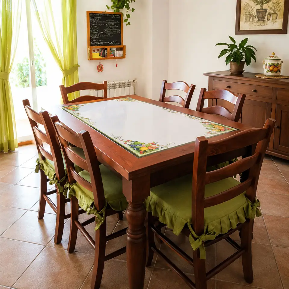 Tavolo da Cucina in legno massello con pietra lavica incassata