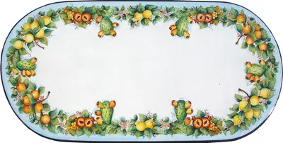 tavolo ovale in pietra lavica con decoro siciliano realizzato a mano