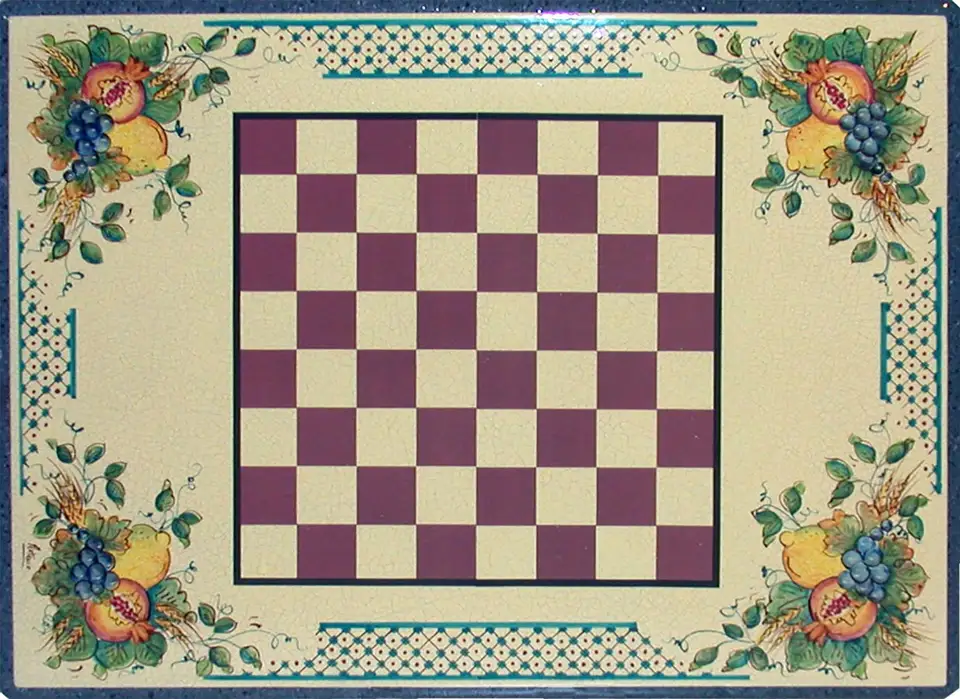 Tavolo in pietra lavica con dama, decorato a mano