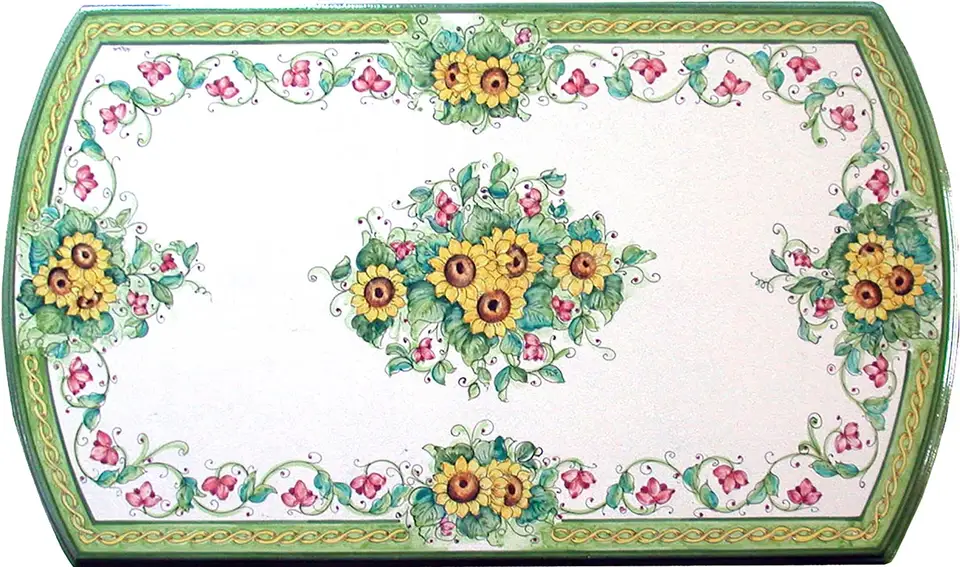 Tavolo in pietra lavica decorato a mano con decoro Dafne
