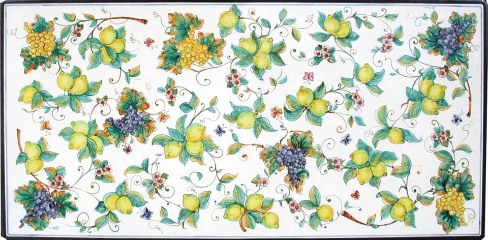 tavolo in pietra lavica decorato a mano con decorazione autunno estate, dipinto a mano