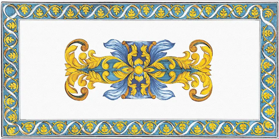 Tavolo in pietra lavica decorato a mano con decoro Bruxelles