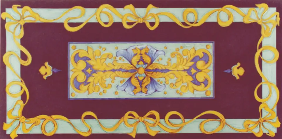 Tavolo in pietra lavica dipinto a mano in stile Caltagirone con decoro Ravenna