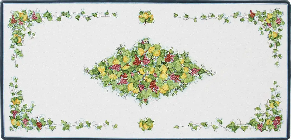 Tavolo in pietra lavica con decoro uva e limoni dipinto a mano