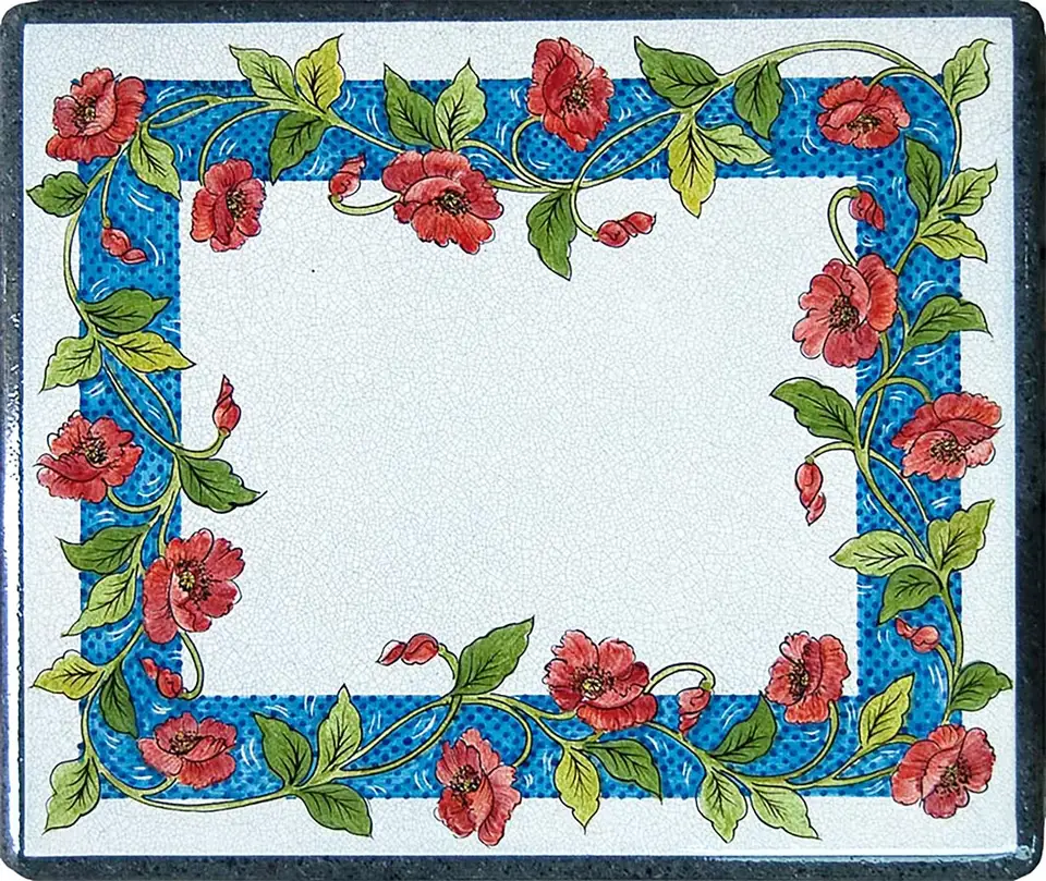 Tavolo rettangolare in pietra lavica con decoro floreale