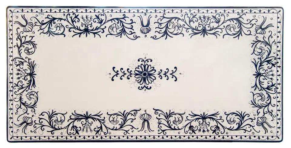 Tavolo in pietra lavica smaltata e decorata a mano
