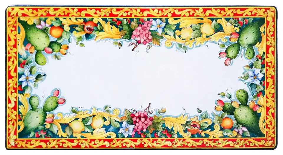 Tavolo in pietra lavica decorato a mano Decoro Siciliano