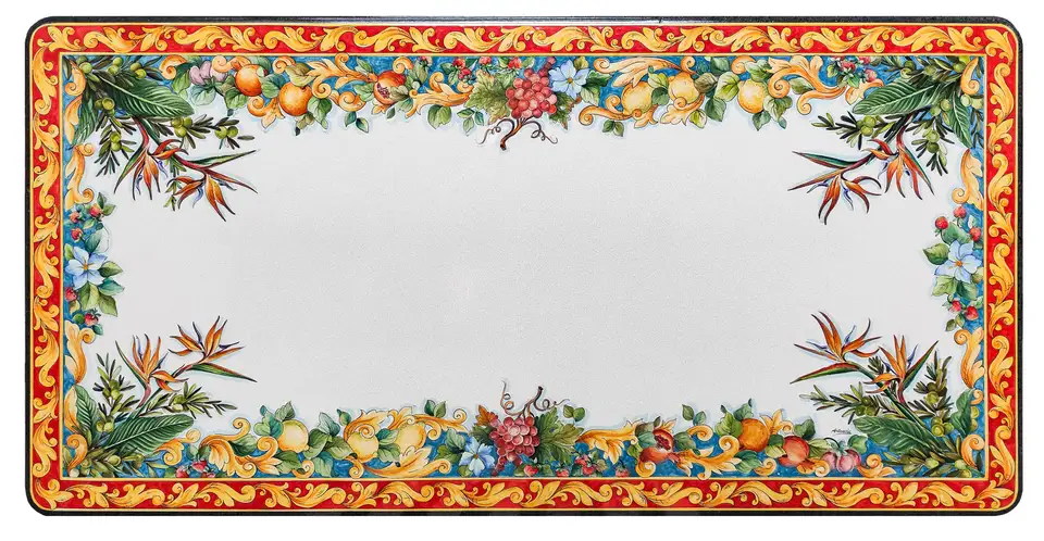 Tavolo in pietra lavica con decoro siciliano