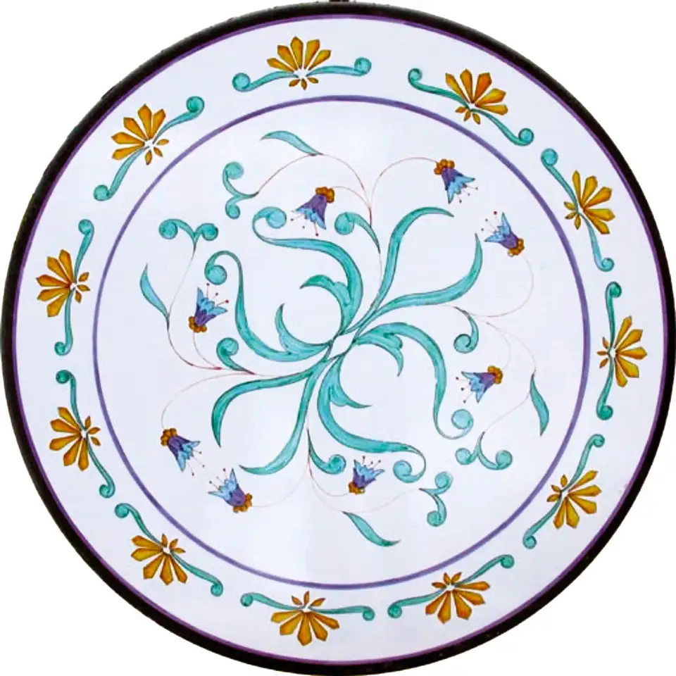 tavolo in pietra lavica decorato e dipinto a mano con decoro saturno