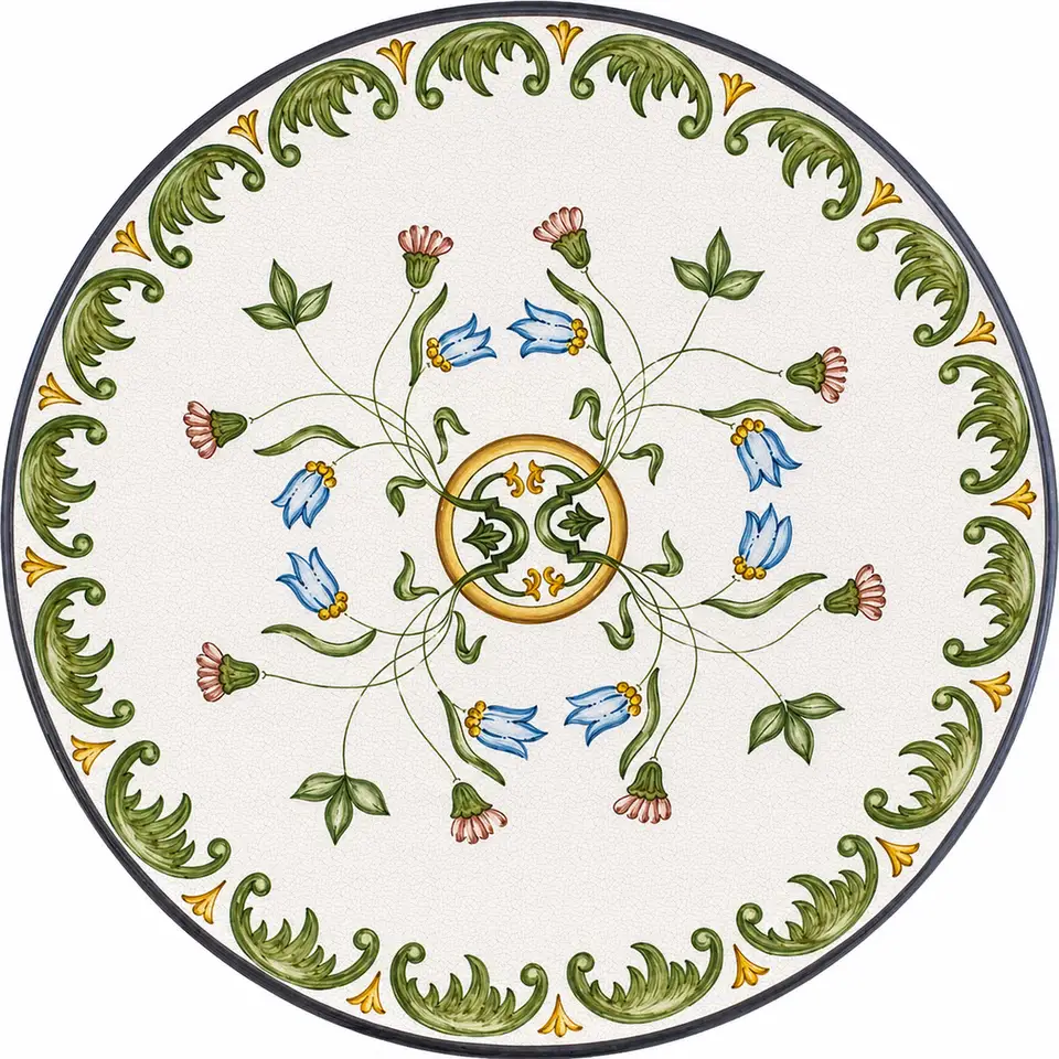 tavolo in pietra lavica dipinto a mano con decoro intreccio di fiori