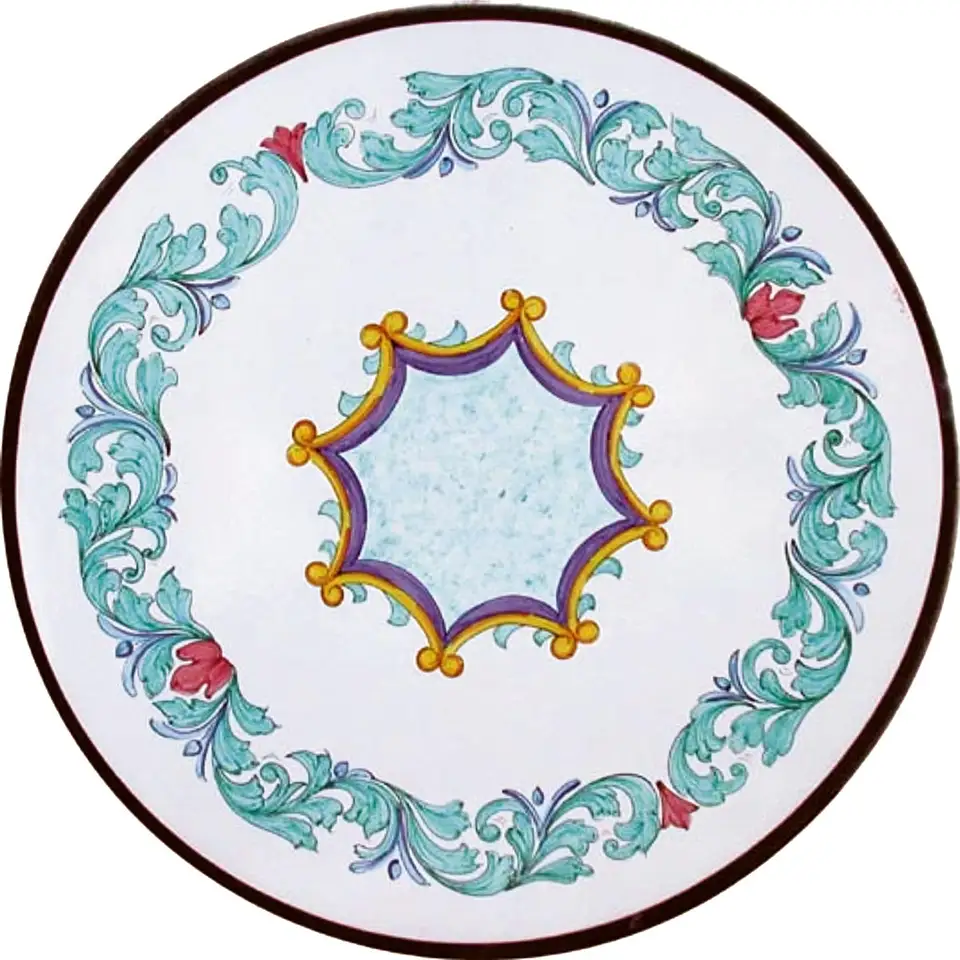 tavolo rotondo in pietra lavica decorato a mano con decoro luna