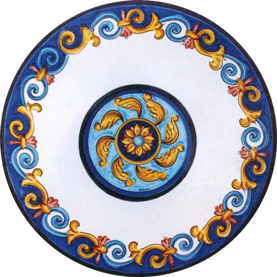 tavolo in pietra lavica con decoro caltagirone