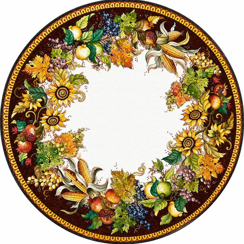 tavolo in pietra lavica con decoro girasoli