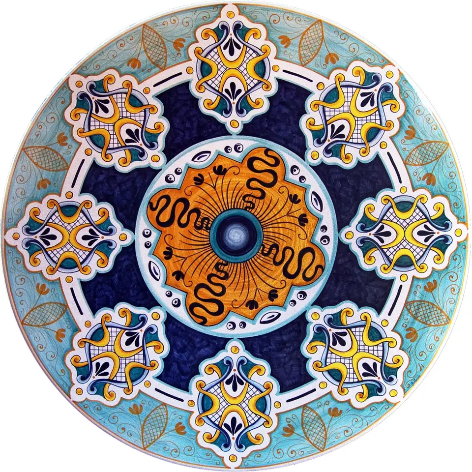 tavolo in pietra lavica rotondo con decoro new sicily