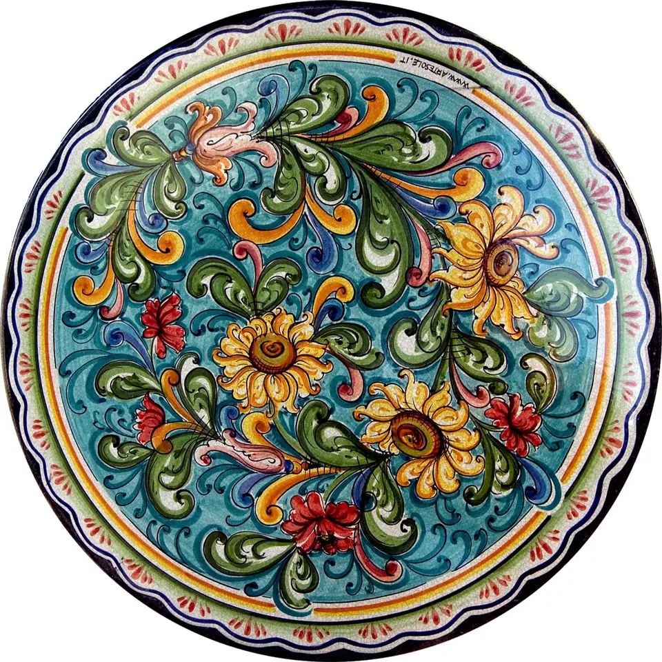 tavolo in pietra lavica con decoro cuor di girasole decorato e dipinto a mano