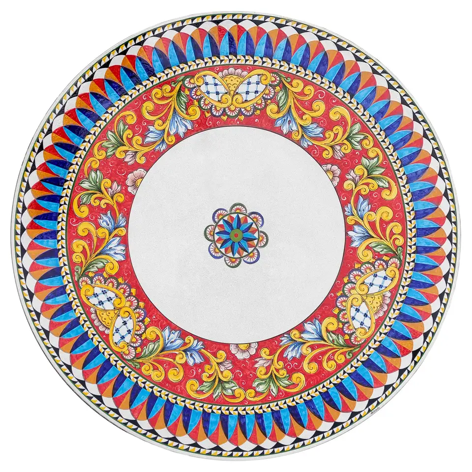 Tavolo in pietra lavica con decoro Siciliano dipinto a mano