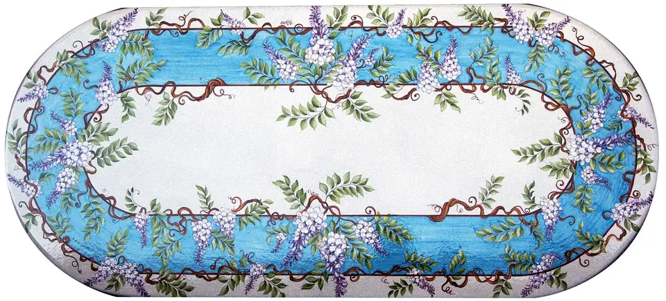 Tavolo ovale in pietra lavica con decoro glicine in stile Caltagirone