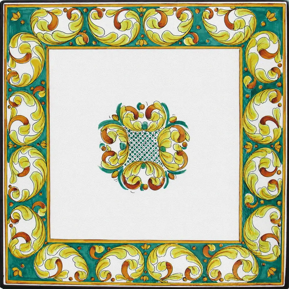 tavolo in pietra lavica quadrato decorato a mano