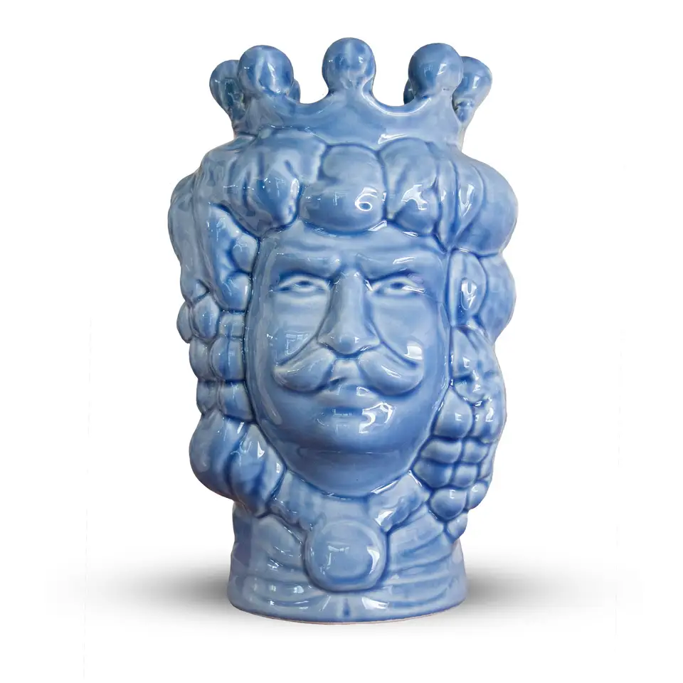 testa di moro in ceramica dipinta color blu