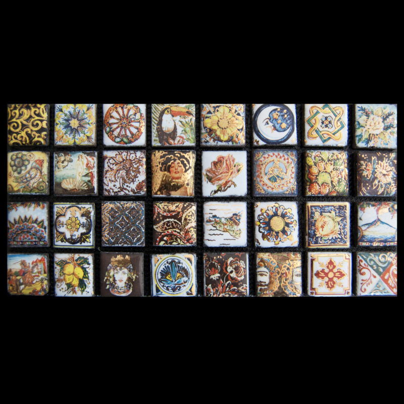 Mosaico/Mattonelle in pietra lavica decorate