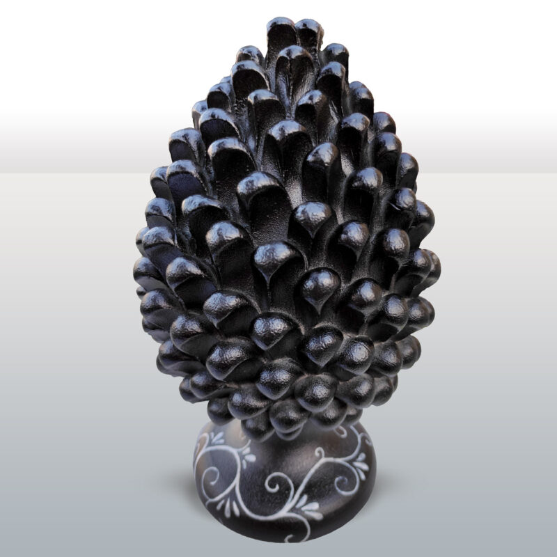 Pigna in ceramica nera con base decorata altezza 31