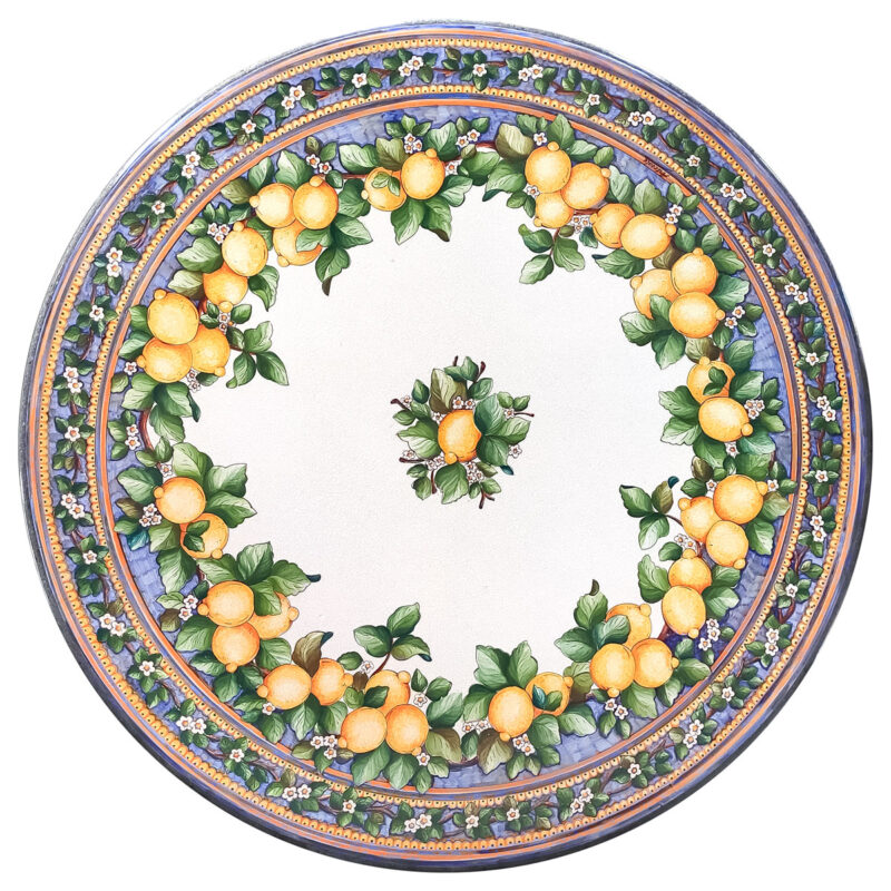 Tavolo in pietra lavica con decoro limoni e fiori