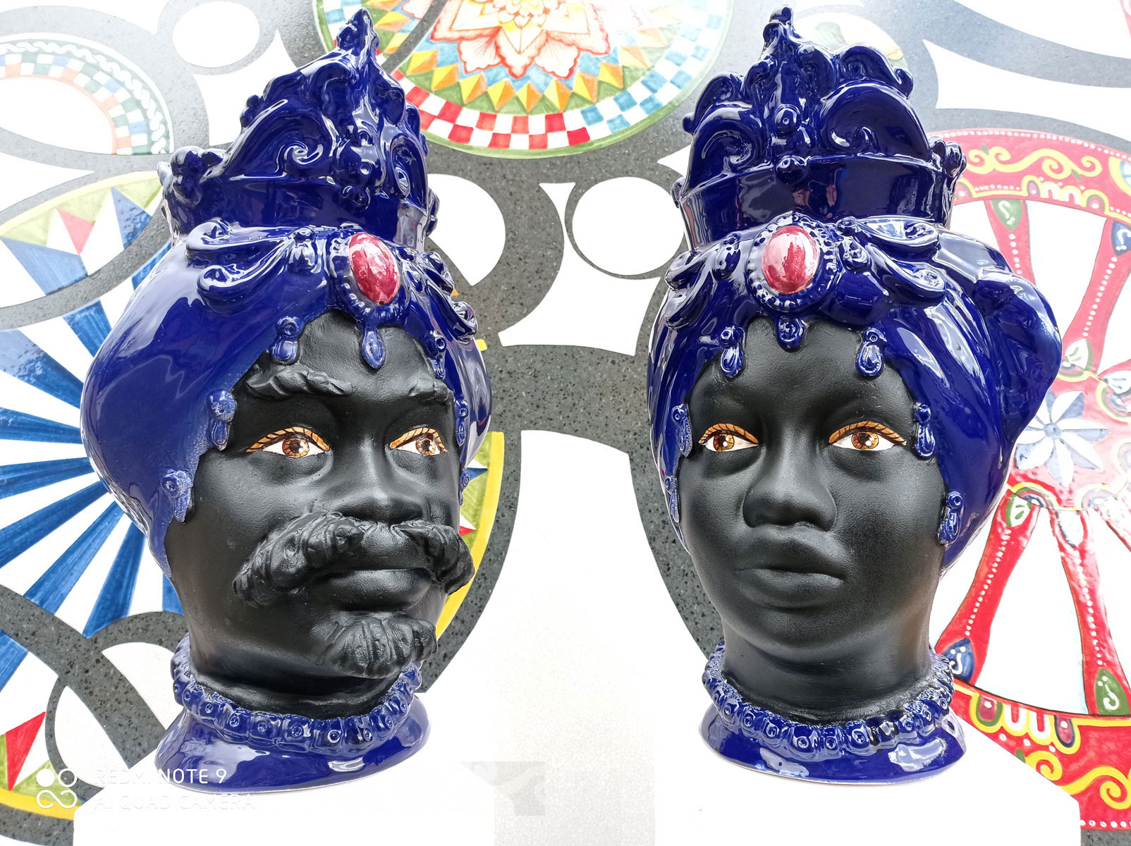 Teste di Moro Uomo Donna in ceramica Blu Nero