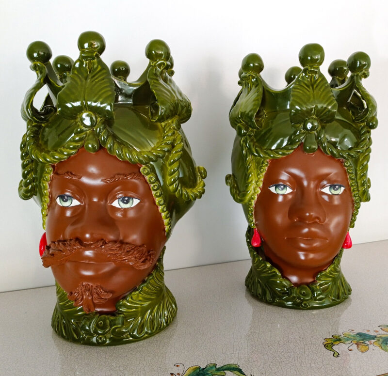 Teste di moro verdi in ceramica uomo donna